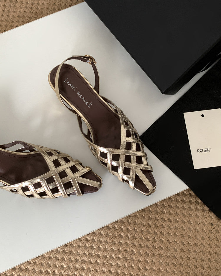 Karin Luna Braided Style ~Cross-woven Pointed Toe Closed-toe Sandals
