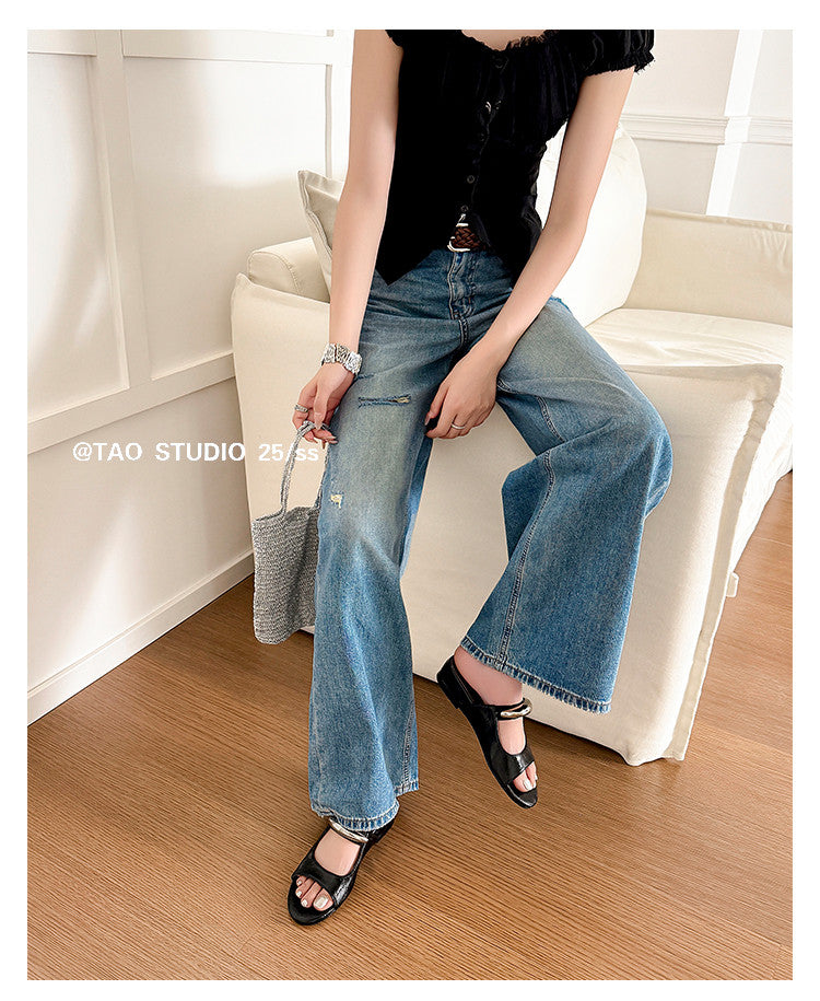 Karin Luna In Stock Spot Goods  Metal Buckle Round Toe Strap Slippers