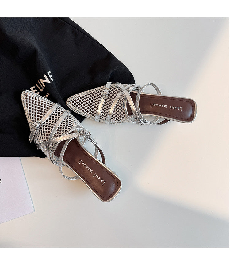 Karin Luna In Stock  Spot Goods  Mesh Series Elegant Closed-Toe Belt Buckle Slippers