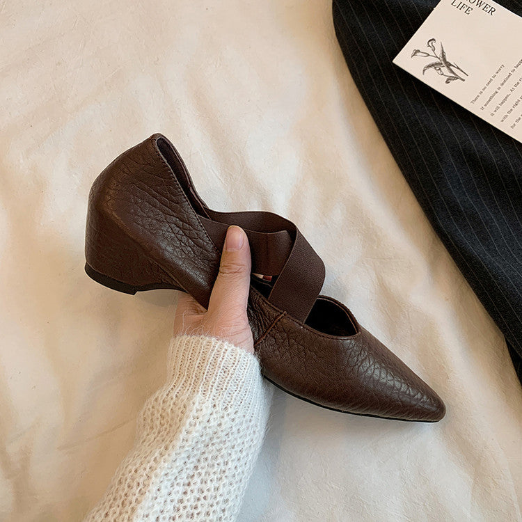 Karin Luna In Stock  Spot Goods  a Large Number of Spot Goods Pointed Toe Cross Strap Hidden Wedge Shoes