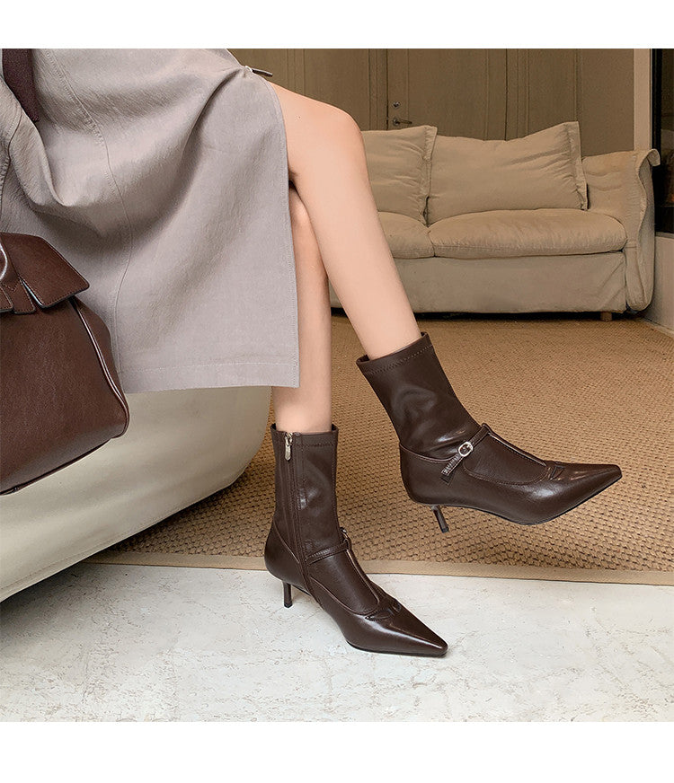 Karin Luna In Stock Spot Goods Elegant Stiletto Pointed Toe Side Zipper Short Boots