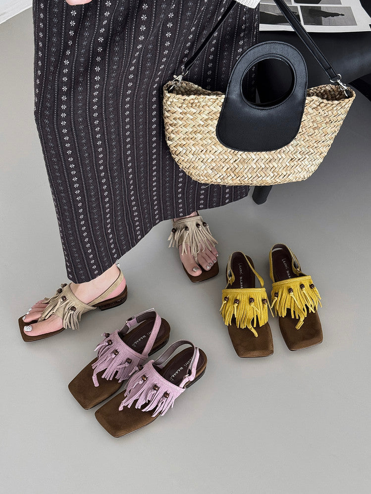 Karin Luna  Tassel Series~Spot Goods  In-stock Clip-toe Square Toe Sandals