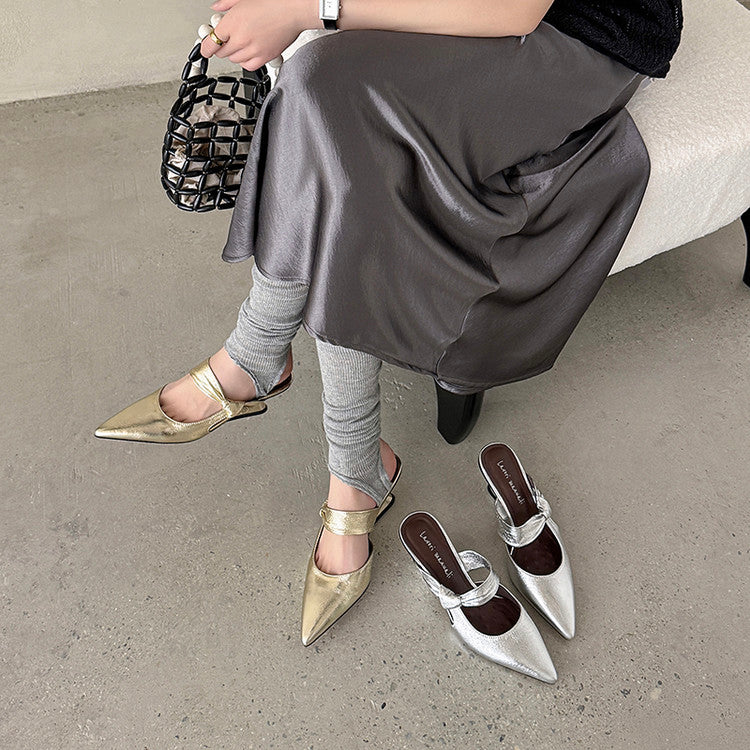 Karin Luna In Stock Spot Goods  Pointed Toe Irregular Heel Elegant Retro Strap Slippers