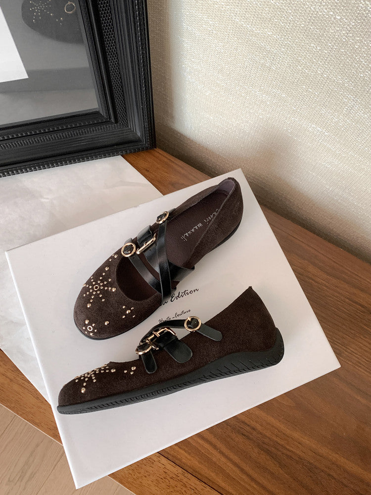 Karin Luna In Stock Spot Goods Studded Rivet Hidden Wedge Mary Jane Shoes