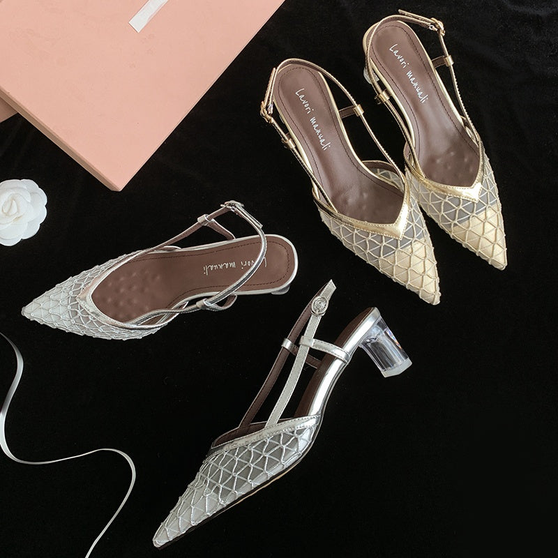 Karin Luna Mesh Series~Crystal Heel Pointed Toe Mesh Elegant Sandals