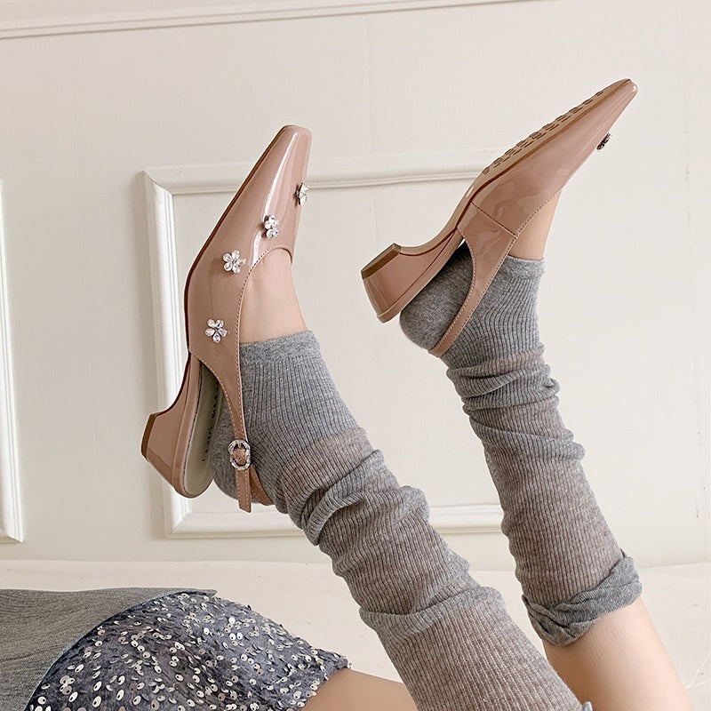 Karin Luna In Stock  Spot Goods  Rhinestone Small Square Toe Closed-Toe Sandals