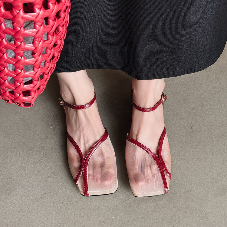 Karin Luna In Stock In Stock  Internet Celebrity Style Square Toe Mesh Chunky Heel Sandals