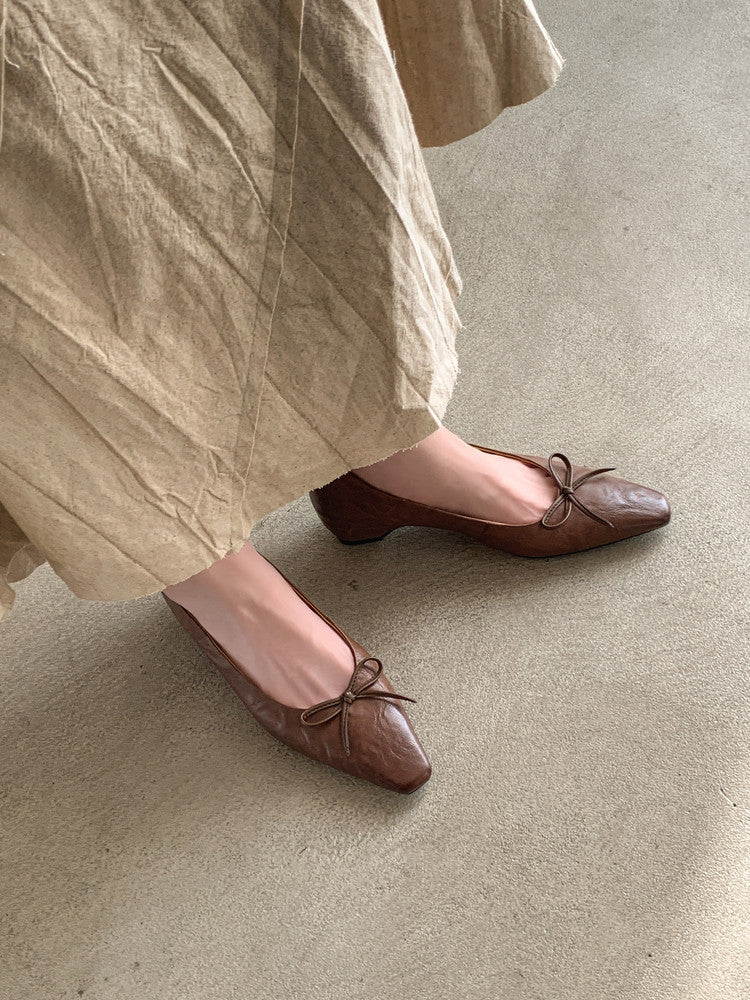 Karin Luna Full Layer Inside and Out~Basic Versatile Small Square Toe Butterfly Knot Irregular Heel Single Shoes