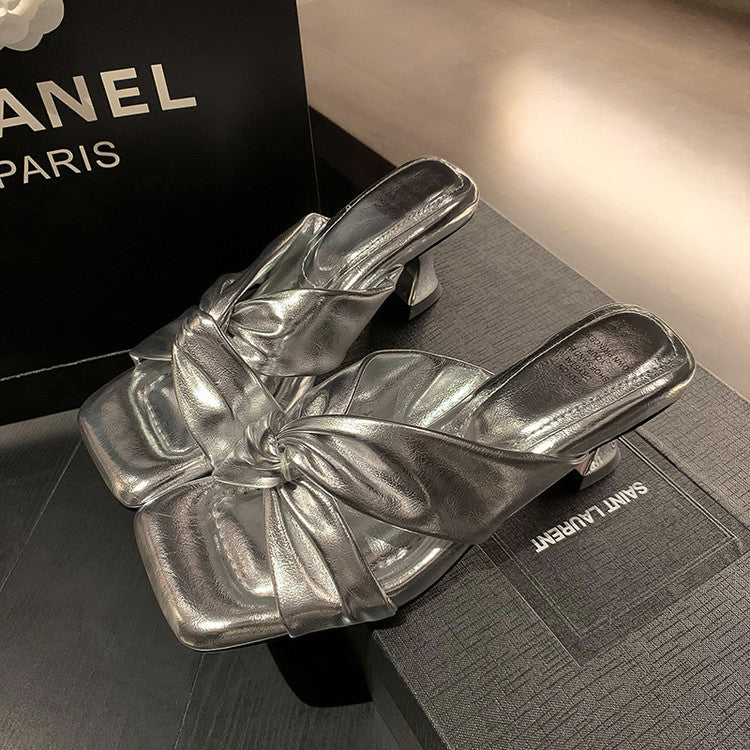 Karin Luna In Stock Spot Goods   Absolutely amazing4Color Cross Strap Thick Heel Square Toe Soft Slippers
