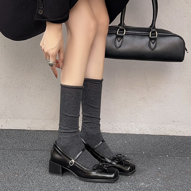 Karin Luna In Stock Spot Goods   One-strap Bowknot Square Toe Chunky Heel Mary Jane Shoes