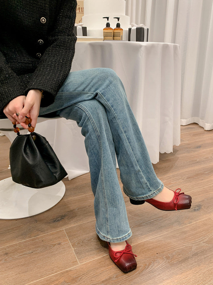 Karin Luna In Stock In Stock ~Full leather inside and out Pig Nose Bow Retro Thick Heel Mary Jane Shoes