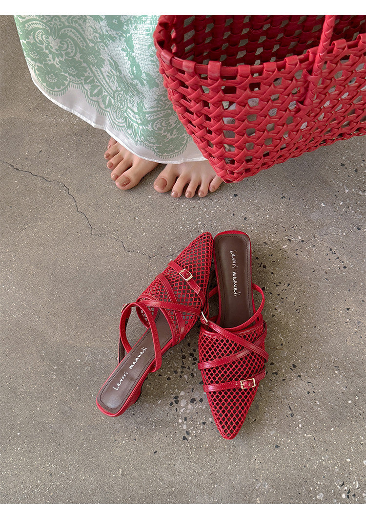 Karin Luna In Stock  Spot Goods  Mesh Series Elegant Closed-Toe Belt Buckle Slippers