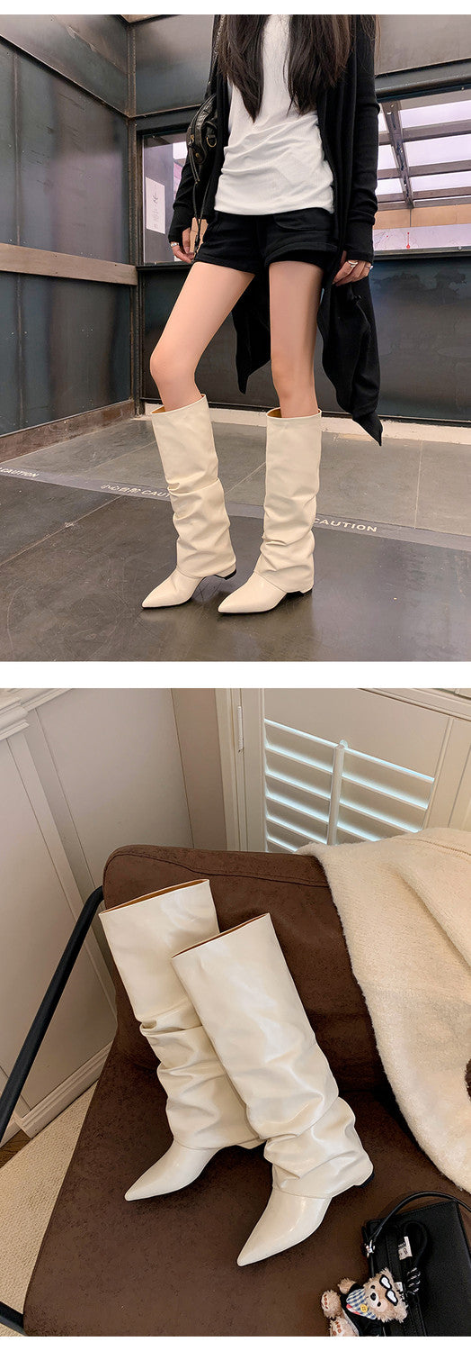 Karin Luna Elegant Style Pointed Toe Hidden Wedge Long Boots
