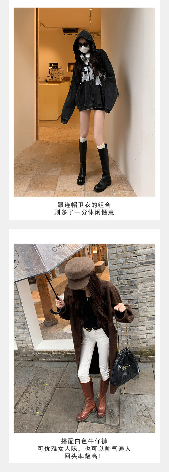 Karin Luna Basic Versatile Style Round Toe Chunky Heel Long Boots