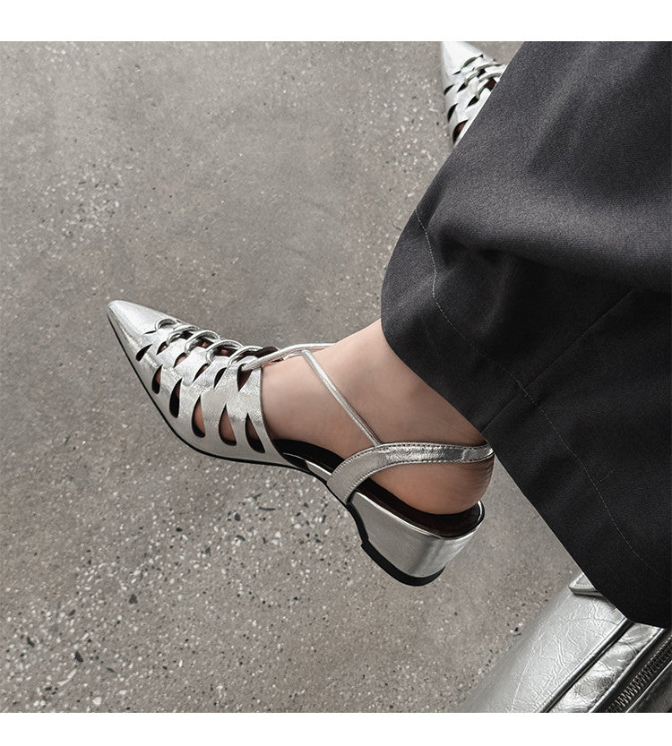 Karin Luna Braided Style ~Cross-woven Pointed Toe Closed-toe Sandals