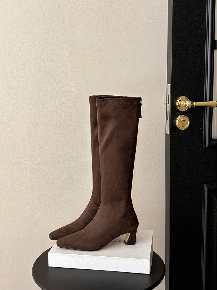 Karin Luna In Stock In Stock  Square Toe Chunky Heel Korean Style Elegant Long Boots