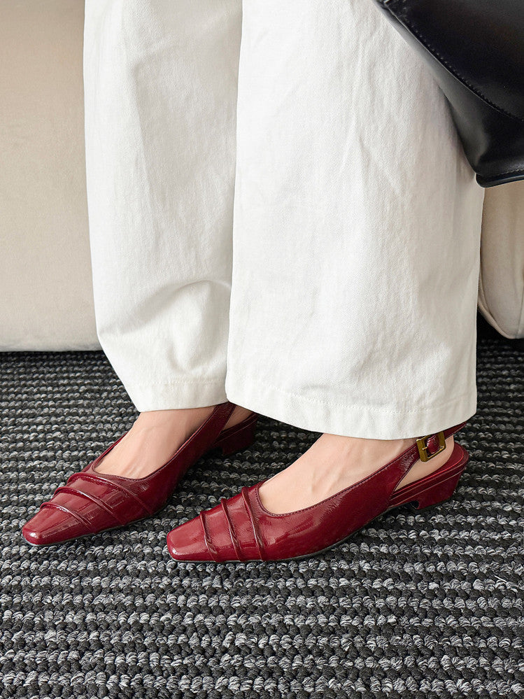 Karin Luna French Retro Square Toe Wrinkled Closed-Toe Sandals