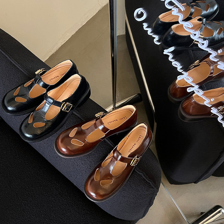 Karin Luna In Stock Spot Goods Minimalist Retro British Style Irregular Hollow Single Shoes