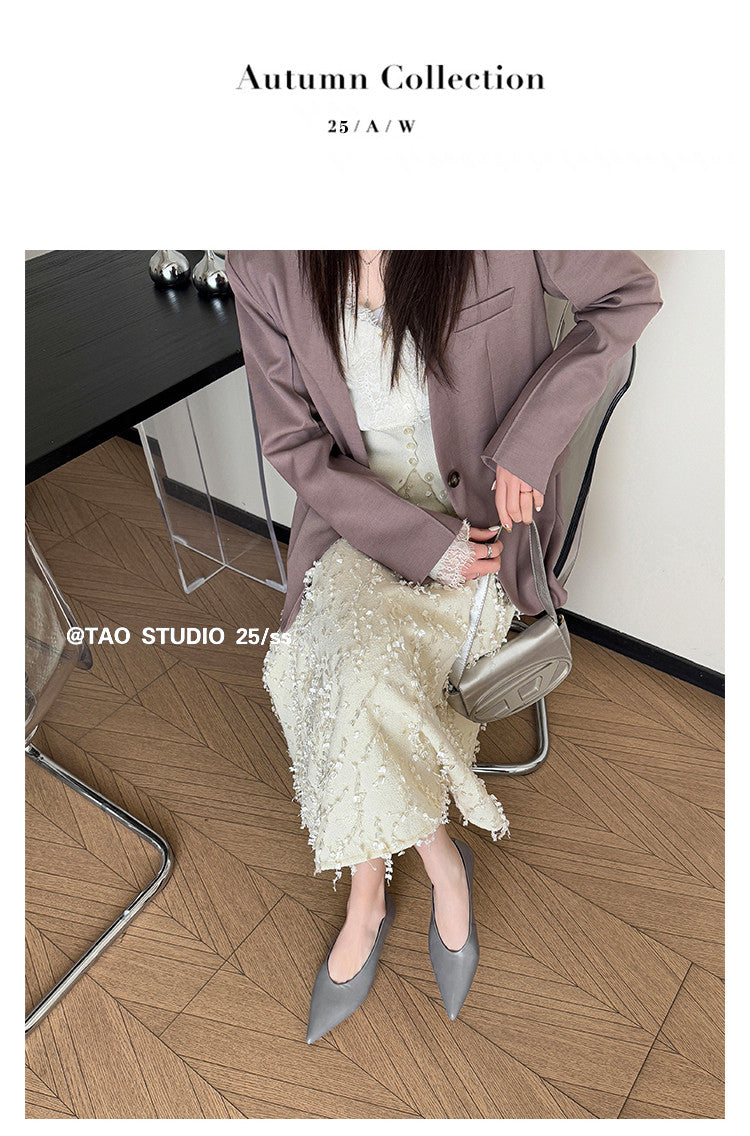 Karin Luna In Stock Spot Goods Classic three-color pointed toe metal heel shoes