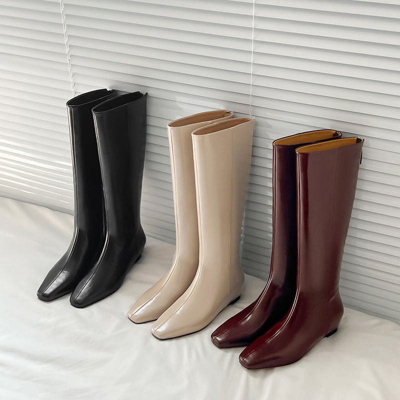 Karin Luna Minimalist Style Square-Toe Hidden Heel Long Boots