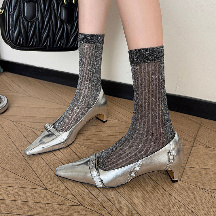 Karin Luna In Stock In Stock Retro Belt Buckle Small Square Toe Chunky Heel Single Shoes