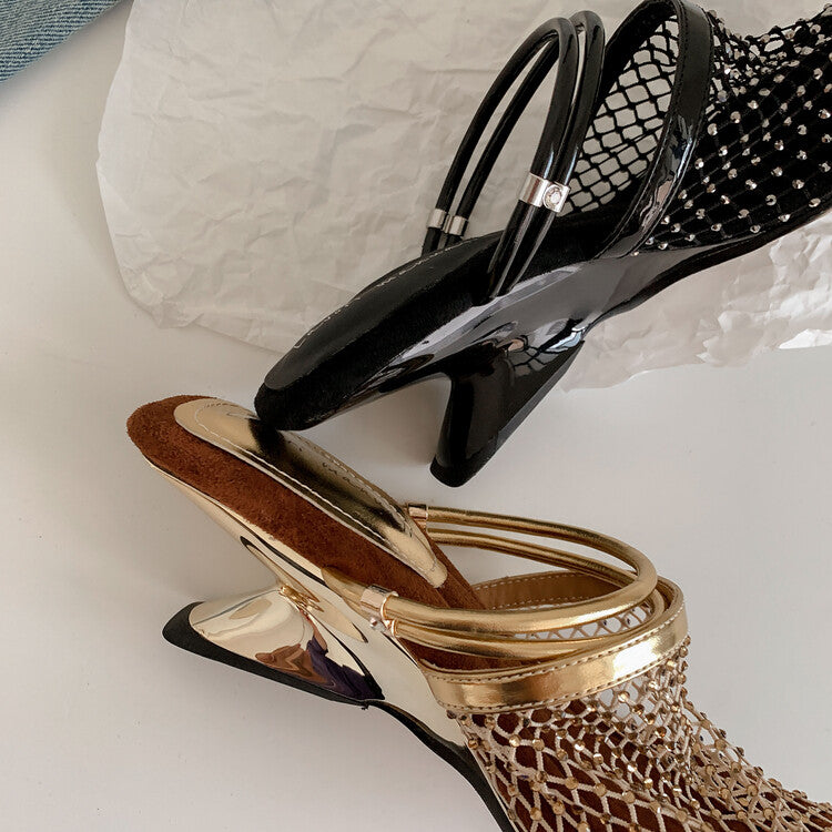 Karin Luna Highlights Fairness~In stock  Closed-Toe Diamond Mesh Unisex Convertible Sandals