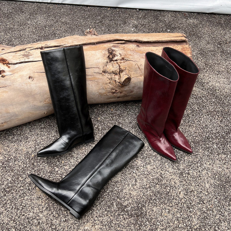 Karin Luna Elegant Style Pointed Toe Internal Height Increase Slip-On Long Boots
