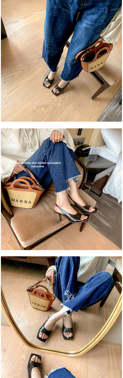 Karin Luna Classic Style Square Toe Open Toe French Retro Sandals