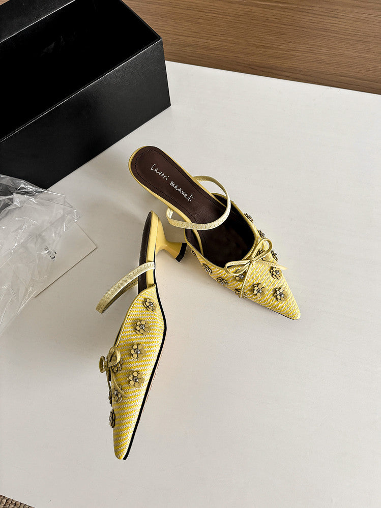 Karin Luna In Stock Spot Goods  Elegant Floral Pointed Toe Rhinestone Slippers