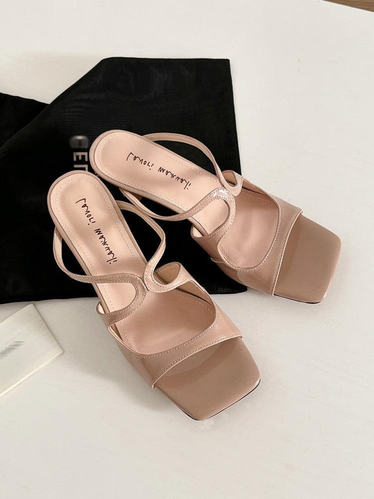 Karin Luna French Retro Square Toe Wrap Strap Open-Toe Slippers