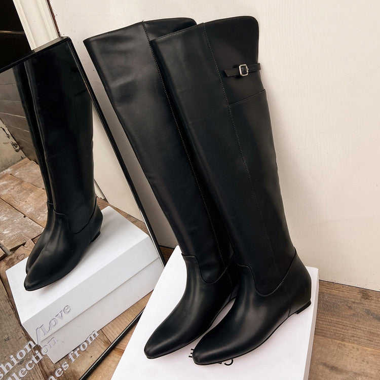 Karin Luna In Stock Spot Goods Vintage Cowhide Leather Two-Way Wear Pointed Toe Height-Increasing Long Boots