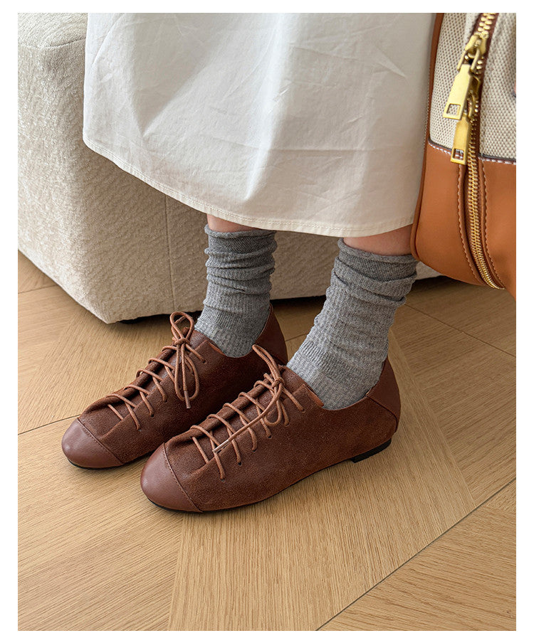 Karin Luna In Stock In Stock   Xiaohongshu Hot-Selling Lace-Up Round-Toe Deep Mouth Single Shoes