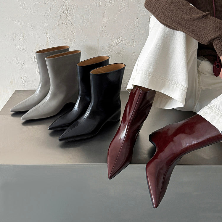 Karin Luna Elegant Pointed Toe Hidden Wedge Short Boots