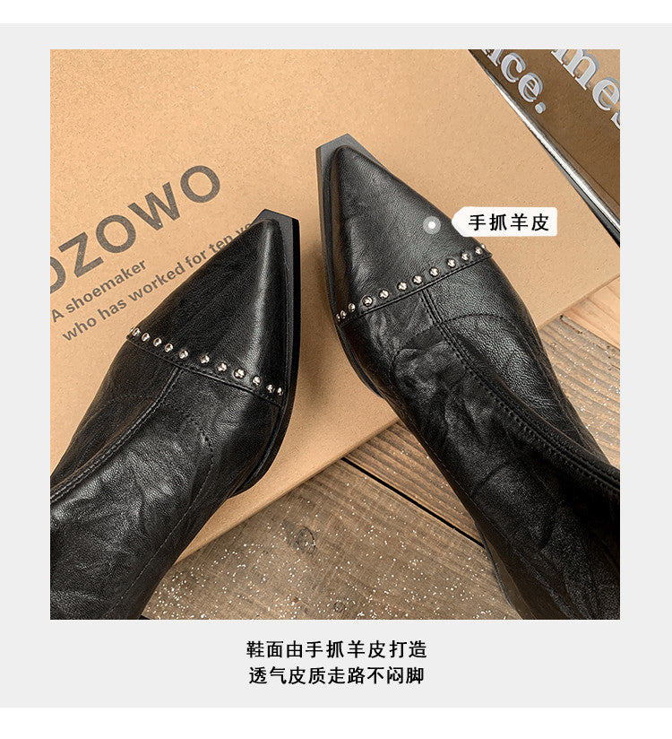 Karin Luna In Stock In Stock Slim Boots Series~Pointed Toe Rivet Slim Short Boots