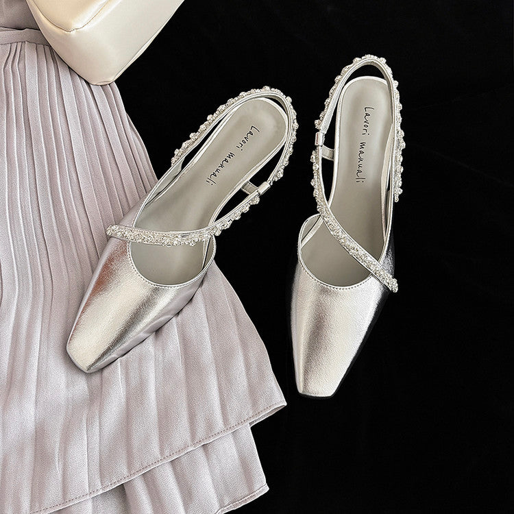 Karin Luna In Stock In Stock  Fresh Summer Vibes  Rhinestone Small Square Toe Elegant Closed-Toe Sandals