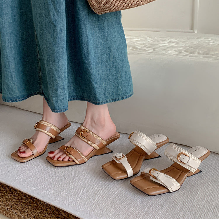 Karin Luna Hot-Selling In Stock Retro Wedge Belt Square Toe Irregular Heel