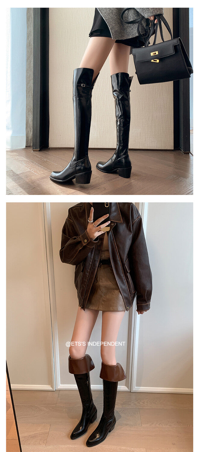 Karin Luna exploded  Three versions exploded Single Fleece Lining Fur Collar Version  Thick Fur Collar Foldable Hot-Selling Full Cowhide Pointed Toe Chunky Heel Classic Style