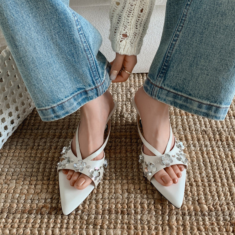 Karin Luna Bestseller Sequin Elements Elegant Pointed Toe Irregular Heel Slippers