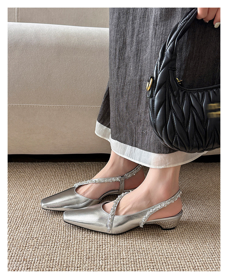 Karin Luna In Stock In Stock  Fresh Summer Vibes  Rhinestone Small Square Toe Elegant Closed-Toe Sandals