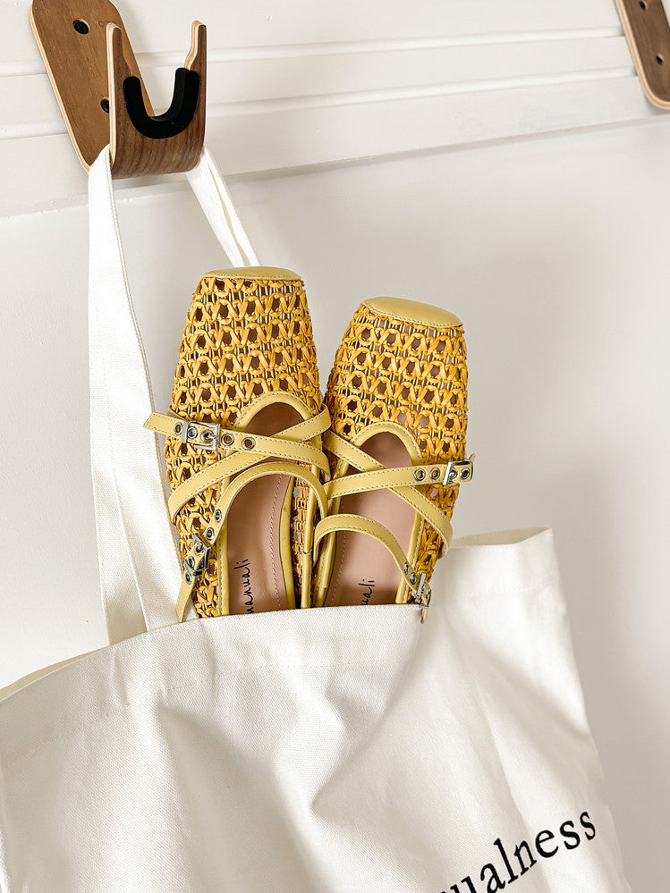 Karin Luna In Stock Spot Goods  Hot-Selling Square-Toe Woven Pig Nose Closed-Toe Slippers