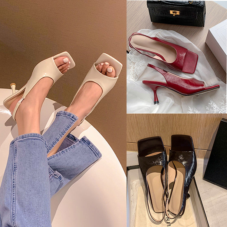 Karin Luna Classic Style Square Toe Open Toe French Retro Sandals