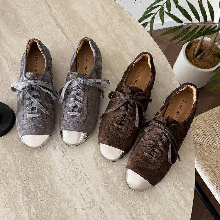 Karin Luna In Stock In Stock  High-end Metal Toe Lace-up Flats