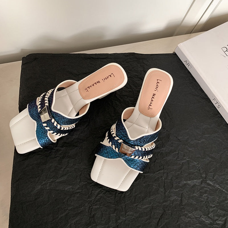 Karin Luna Fish Skin Series~ Hot-selling Square-Toe Slippers with Built-in Traffic