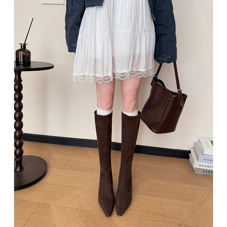 Karin Luna In Stock In Stock  Square Toe Chunky Heel Korean Style Elegant Long Boots