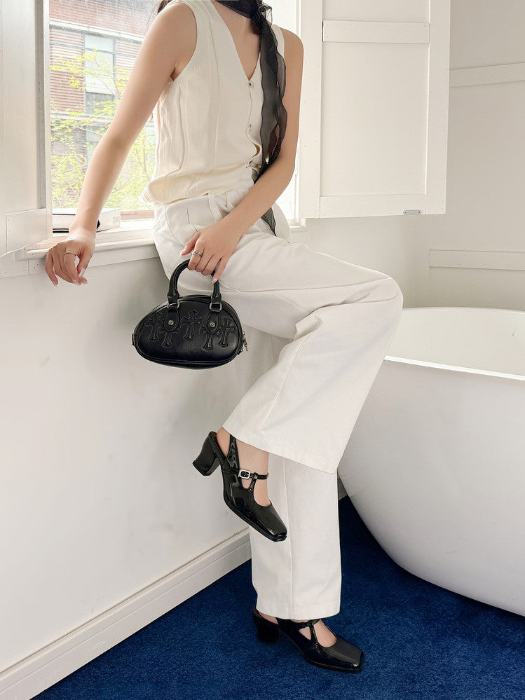Karin Luna In Stock  Spot Goods  Rhinestone Small Square Toe Closed-Toe Sandals