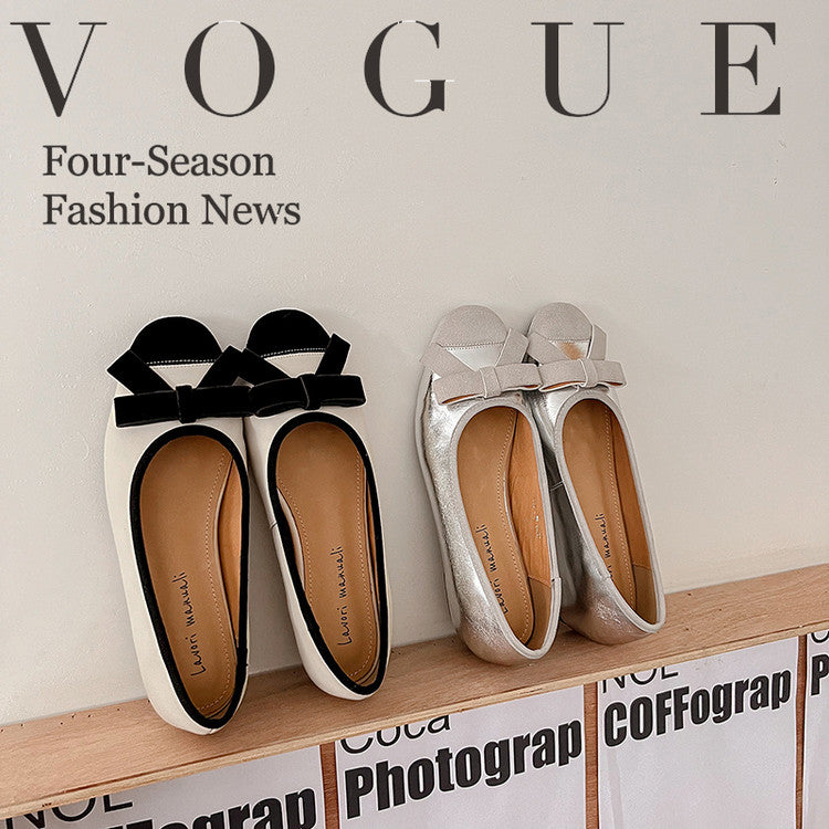 Karin Luna In Stock Spot Goods    Color Block Sweet Bowknot Hidden Wedge Shallow Mouth Flats