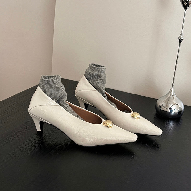 Karin Luna In Stock In Stock ~Basic Versatile French Style Small Square Toe Shallow Mouth Single Shoes