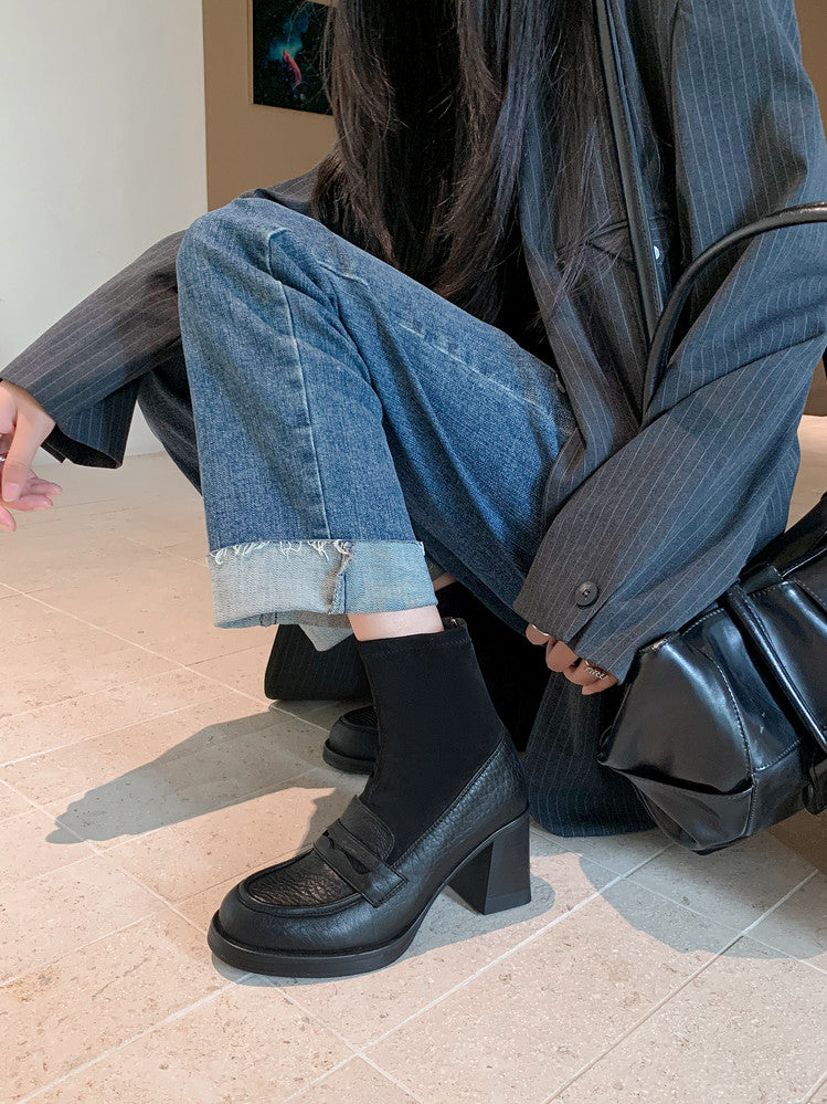 Karin Luna Hot-Selling Element Round Toe Elephant Pattern Elastic Thick Heel Short Boots