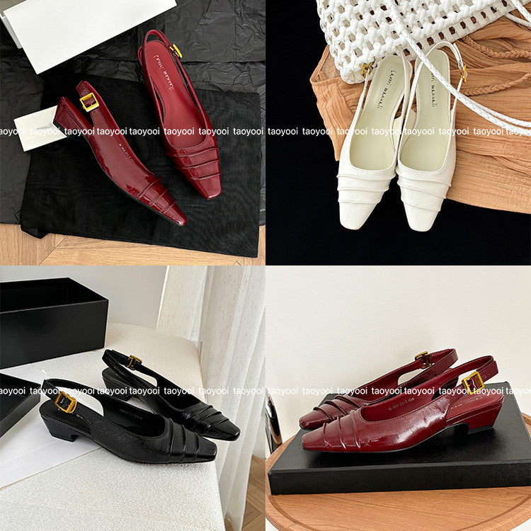 Karin Luna French Retro Square Toe Wrinkled Closed-Toe Sandals