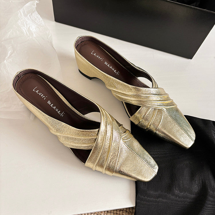 Karin Luna In Stock In Stock Basic Elegant Fairy Style Small Square Toe Sheepskin Slippers